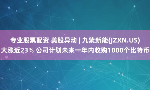 专业股票配资 美股异动 | 九紫新能(JZXN.US)大涨近23% 公司计划未来一年内收购1000个比特币